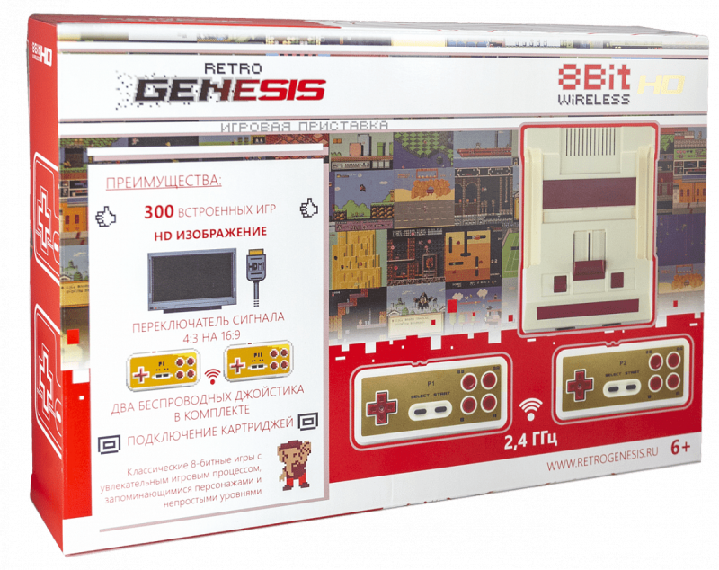 Retro Genesis 8 Bit HD Wireless + 300 игр (HDMI кабель, 2 беспроводных джойстика). Купить Retro Genesis 8 Bit HD Wireless + 300 игр (HDMI кабель, 2 беспроводных джойстика) в магазине 66game.ru