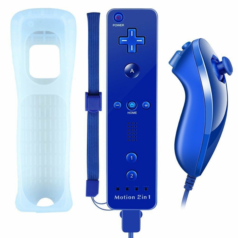 картинка Комплект джойстиков Nintendo Wii Remote + Wii Nunchuk (синий) с Motion Plus. Купить Комплект джойстиков Nintendo Wii Remote + Wii Nunchuk (синий) с Motion Plus в магазине 66game.ru