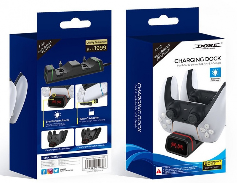картинка Зарядная станция для двух геймпадов PS5/Xbox Series DOBE (TYX-0613). Купить Зарядная станция для двух геймпадов PS5/Xbox Series DOBE (TYX-0613) в магазине 66game.ru