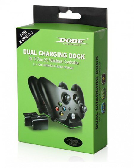 картинка Зарядная станция 2-х геймпадов + 2 аккумулятора Xbox One DOBE (TYX-695). Купить Зарядная станция 2-х геймпадов + 2 аккумулятора Xbox One DOBE (TYX-695) в магазине 66game.ru