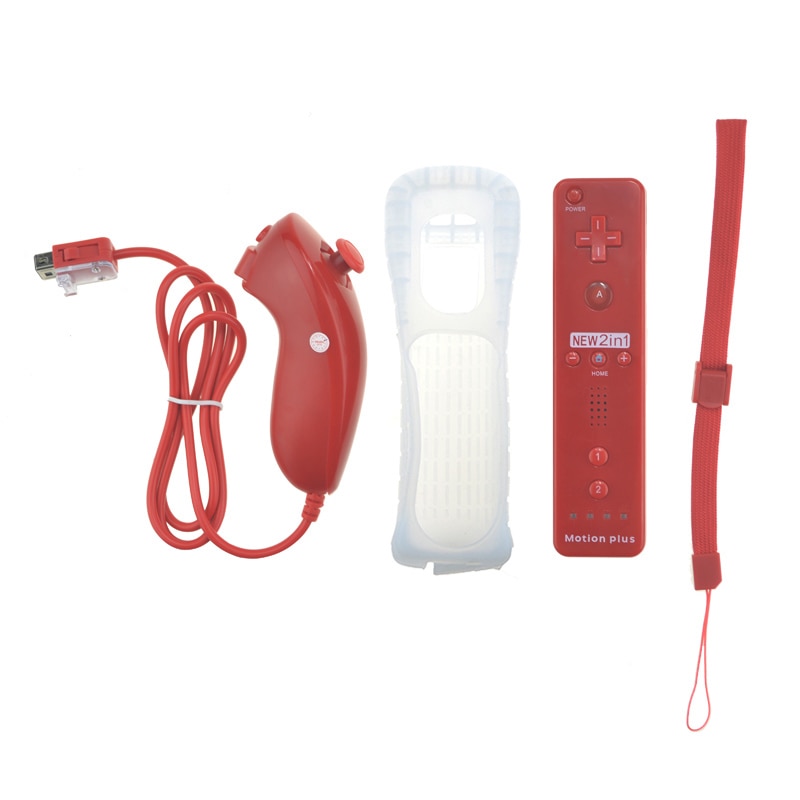 картинка Комплект джойстиков Nintendo Wii Remote + Wii Nunchuk (красный) с Motion Plus. Купить Комплект джойстиков Nintendo Wii Remote + Wii Nunchuk (красный) с Motion Plus в магазине 66game.ru