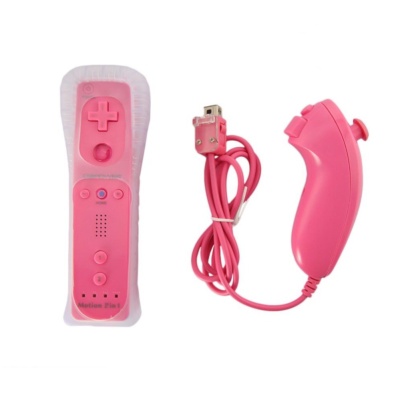 картинка Комплект джойстиков Nintendo Wii Remote + Wii Nunchuk (розовый) c Motion Plus. Купить Комплект джойстиков Nintendo Wii Remote + Wii Nunchuk (розовый) c Motion Plus в магазине 66game.ru