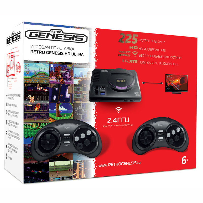 Retro Sega Genesis HD Ultra + 225 игр (2 беспроводных геймпада, HDMI). Купить Retro Sega Genesis HD Ultra + 225 игр (2 беспроводных геймпада, HDMI) в магазине 66game.ru
