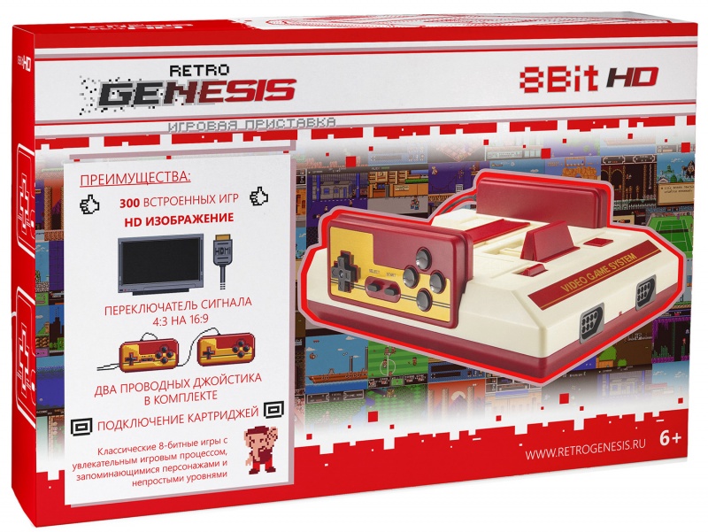 Retro Genesis 8 Bit HD + 300 игр (HDMI кабель, 2 проводных джойстика). Купить Retro Genesis 8 Bit HD + 300 игр (HDMI кабель, 2 проводных джойстика) в магазине 66game.ru