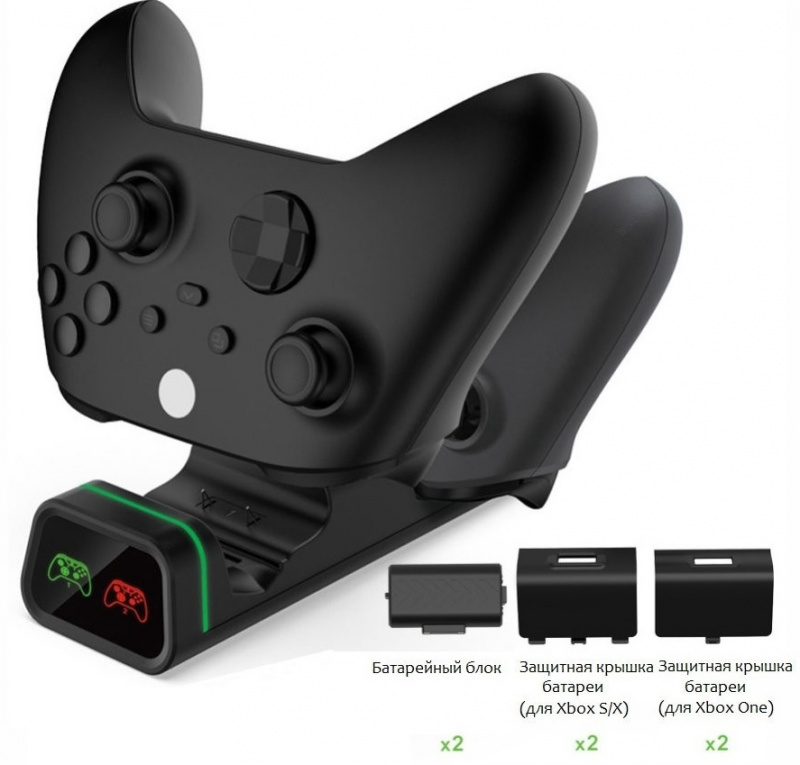 картинка Зарядная станция Xbox Series S/X - Xbox One  S/X Dual Charging Dock+2 шт АКБ  DOBE (TYX-19006X). Купить Зарядная станция Xbox Series S/X - Xbox One  S/X Dual Charging Dock+2 шт АКБ  DOBE (TYX-19006X) в магазине 66game.ru