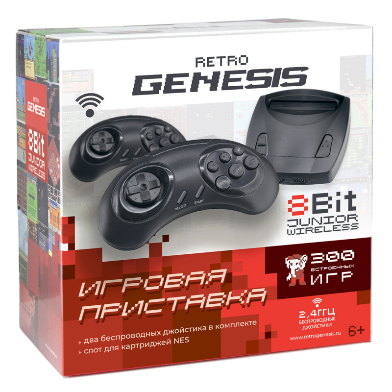Retro Genesis Junior + 300 игр (AV кабель, 2 беспроводных джойстика). Купить Retro Genesis Junior + 300 игр (AV кабель, 2 беспроводных джойстика) в магазине 66game.ru