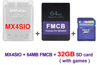 MX4SIO SD Card Adapter + Fortuna FMCB+ 32 GB карта с играми