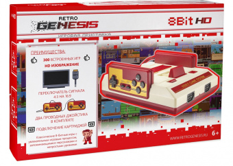 Retro Genesis 8 Bit HD + 300 игр (HDMI кабель, 2 проводных джойстика)  1